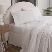 Royal Comfort Sheet Set 100% Cotton Vintage Wash Soft Luxurious Breathable, 1 x Flat Sheet, 1 x Fitted Sheet, 2 x Pillowcases (4Pcs, King, White)