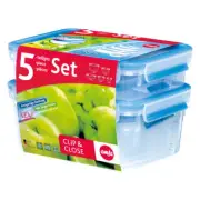 Emsa Clip & Close Set of 5, Food Storage Box 0.25L/0.55L/1L/1.20L/2.30L Lunchbox