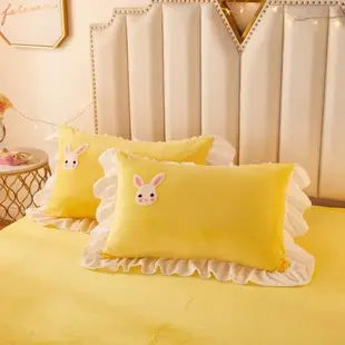 冬季保暖小兔加厚牛奶珊瑚絨雙面法蘭絨公主風床罩床裙床上四件套