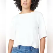 NWT Spanx Ivory Air Luxe Essentials Puff Sleeve Top Pullover Crewneck XL Shirt