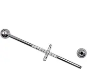 [ZYTAIJEW] Silver/Gold G23 Titanium 14G Industrial Barbell 5mm Ball Set Externally Threaded Ends Cartilage Earrings Cross Surface CZ Industrial Earring Crystal Body Piercing Jewelry Bar Length 38mm(1 1/2 in)