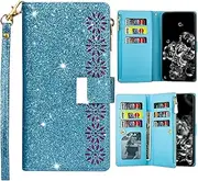 SLLMYYX Wallet Case Compatible with Samsung Galaxy S10e, Starry Sky Laser PU Leather Zipper Purse Protective Phone Case (Blue)