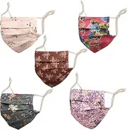 Touchstone Floral Fabric Adjustable filter pocket nose bridge double layer cotton face mask reusable washable for men, women (Pack of 5). Brown Blue Purple Pink