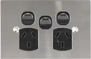 Connected Switchgear Stainless Steel Double Powerpoint + Extra Switch Black
