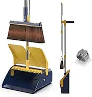 Upgrade Broom and Dustpan Set for Home,Long Handle Lightweight 180 Degree Rotating Broom Set Indoor,Windproof Upright Standing Dustpan with Comb Teeth,Store Sweep Set for Room Kitchen Office (Yellow)
