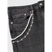Mens Silver Layered Cross Jean Chain