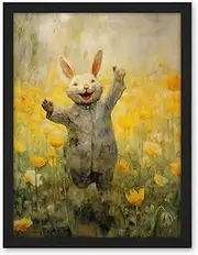 Artery8 Tulips and Rabbit Watercolour Fun Kids Baby Nursery Artwork Framed Wall Art Print 18X24 Inch