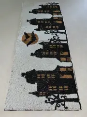 Tahari Halloween Beaded Table Runner White Black Haunted House 36" x 13” New