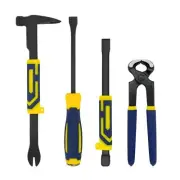 4pcs Pry Bar Nail Puller Set 12” Pry Bar12” Crow Bar with Hammer 10” Chisel a...