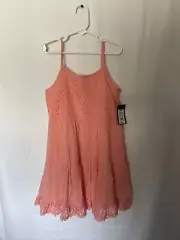 Girls Eyelet Tiered Spaghetti Strap Boho Pink Dress Art Class Size Small 6/6X