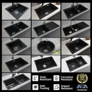 Square Round Granite Stone Black Kitchen Sink Single Double Bowls 【SYD PICK UP】