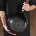 NonStick Frying Pan with Wooden Lid Chinese Wok Induction Cooker Gas