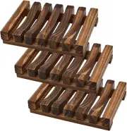Self Draining Soap Dish Holder/ Tray, 3 Pcs Natural Wooden Soap Saver, Soap Case