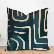 ArogGeld Cream Abstract Geometric Lines Farmhouse Pillow Cover Teal Dark Green G