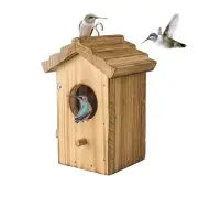 Hummingbird House for Outside Hanging Small Bird Nesting Box - Wood Nest for ...