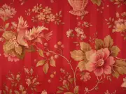 2 DRAPES Vintage OOP Richloom LOVEBIRDS in Cherry Red Japanese Hollywood Glam