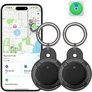 [VISOOP] Air Tags 2Pack with Holder Case, Smart Bluetooth Tracker Compatible with Find My(iOS Only), Item Finder Locator for Pets/Keys/Bags/Luggage Suitcases, Replaceable Battery Waterproof-Black