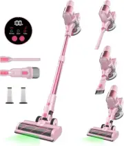 Cordless Vacuum Cleaner, 45Kpa/550W/60 Mins Runtime Stick Vac with Pink