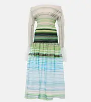 [Susan Fang] Susan Fang Striped smocked midi dress XS/S green