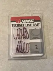 VMC TechSet Live Bait 1X Strong 12 Pack Hook RED Size #2 NEW