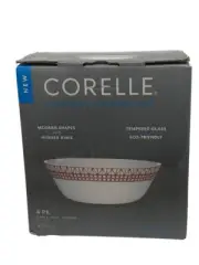 Corelle Everyday Expressions Tempered Glass Lot of 4 Cereal Bowls Red/White