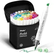 48 Colors Alcohol Brush Markers, Ohuhu Double Tipped (Brush & Chisel) Sketch Markers for Kids, Artist Art Markers, Adult Coloring and Illustration, Bonus 1 Blender, Great Gift Idea