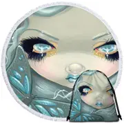 Faces of Faery #26 Ice Girl and Butterfly Round Beach Towel