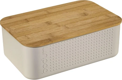 BODUM Bread Box with Cutting Board Lid, Off White, 11740-913, Small