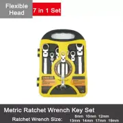 7pc 8-19mm Metric Flexible Head Ratcheting Wrench Combination Spanner Tool Set