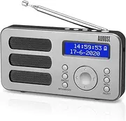 Portable DAB Radio - August MB225 - DAB/DAB +/FM - RDS Function, 40 Presets, Stereo/Mono Portable Digital Radio, Dual Alarm, Rechargeable Battery, Headphone Jack (Silver)