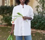 Frank & Eileen Italian Victoria Tuxedo Shirt Womens White SuperLuxe Sz XS