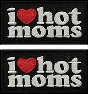 I Love Hot Moms Embroidered Appliques Patches, Humor Funny Decorative Repair Patch, Tactical Morale Military Badges for Clothes, Backpacks, Hats, 1.57 x 3.15 Inches