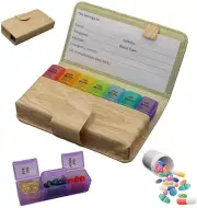 Pill Organizer 3 Times a Day am pm (Weekly) Medicine Box -PU Leather Case Cherry