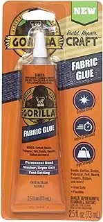 Gorilla Fabric Glue, 100 Percentage Waterproof, No Sew Solution, Washer/Dryer Safe, Permanent Bond, 73ml/2.5fl oz, Clear, (Pack of 1), GG106705
