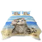 Cat Drawings Cute Grey Kitten at the Beach Coverlet