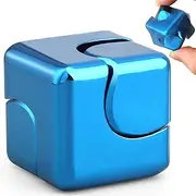 Infinity Fidget Cube Spinner Toy, Metal Fidget Puzzle Block Figner Spinner, Focus 2 in 1 Spinning, Cool Mini Gadget Toy for Stress Relief (Blue)