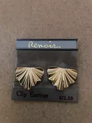 NWT Renoir Clip Earrings Shell Shape VINTAGE goldtone ME14
