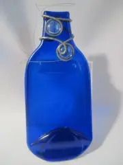 Skyy Blue Melted Glass Bottle Gem Encrusted Neck Optional Suncatcher Vintage