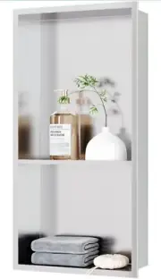 No Tile Shower Niche, Two-Tier, Brushed Stainless Steel Bathroom Shelf, 12"X24"
