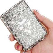 OLDENDO Metal Cigarette Case with Lighter King Size Portable Pack 16pcs Regular Cigarettes USB Lighters Cigarettes Box 2 in 1 Rechargeable Flameless Windproof Electric Lighter（Silver）