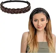 3 Strands Synthetic Hair braided Headband Classic Chunky Plaited Elastic Hairpiece braid headband - Lady makeup headwear (Brown, One Size)