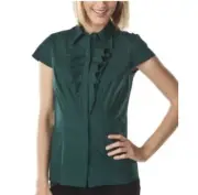 Women's Blouse Green Button Up Shirt Mossimo Target Top M Ruffles short sleeve