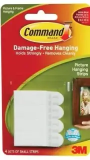 New 3M 17202 Command Small Picture Hanging Strips, White, 4-Strip *
