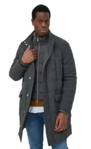 BOSS Quilted Wool Blend Coat with Zip-Up Inner in Gray - Size 38R