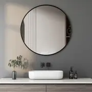 ACA Aluminium Round Mirror 800mm Black Frame Vanity Home Decor Wall Hung Makeup