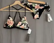 Rip Curl NWT Womens Sol Seeker Black Swim Bikini Tropical Floral Size X-Large
