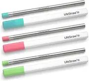 LifeStraw Sip 3-Pack, Reusable Stainless Steel Water Filter Drinking Straw with 3 Carry Cases, Removes Microplastics, Bacteria and Parasites for Travel and Everyday Use