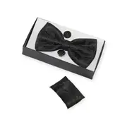 Mens Black Paisley Matching Bow Tie, Pocket Square & Cuff Links Set