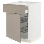 METOD / MAXIMERA base cab f hob/drawer/2 wire bskts, white/Upplöv matt dark beige, 60x60x80 cm