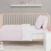 Lily Pink & White Stripe Nursery Cot Quilt Cover, Wool Quilt & Pillow Case Pack
